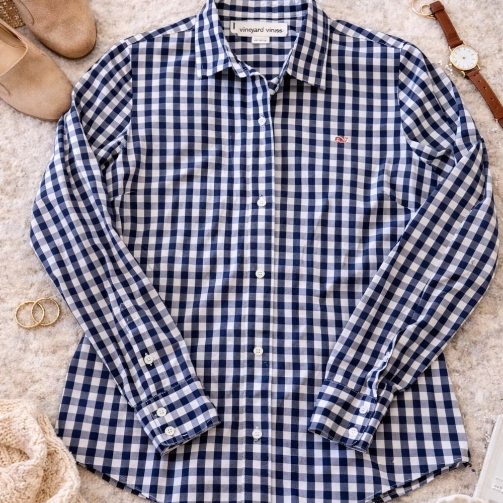 Vineyard Vines Navy Gingham Button Down Shirt Size 8